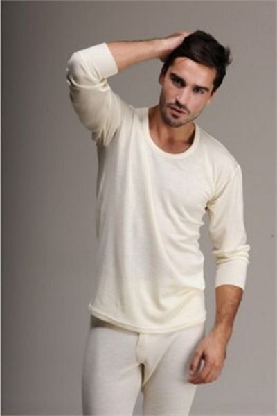 Hasyün Men's Beige Long Sleeve Wool Undershirt