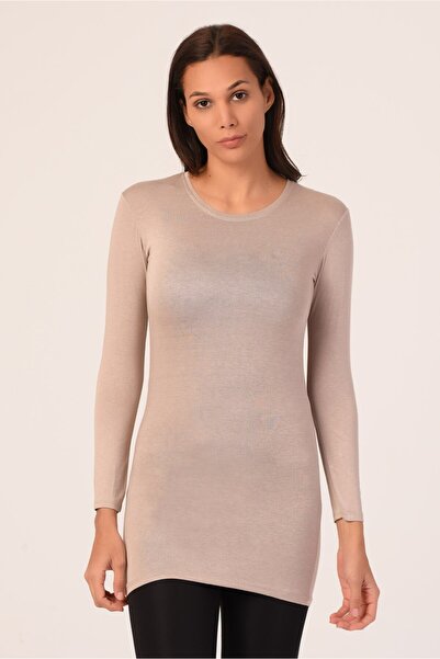 DISENTIS MODEST Довгий віскозний боді - круглий виріз і довгі рукави, візон