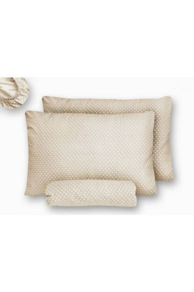 mer-tim ezberbozan ev tekstili Double Elasticless Beige Polka Dot Sheet Set - 240x260