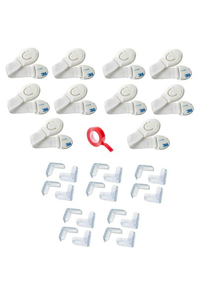 demethome 10 τμχ Κλειδαριά πόρτας ντουλαπιού συρταριού ασφαλείας για παιδιά και 20 τμχ Τριγωνικό γωνιακό προστατευτικό τραπεζιού σιλικόνης