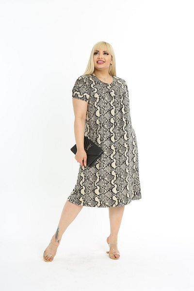 Şirin Butik Women's Large Size Chest Robe Patterned Casual Viscose Dress