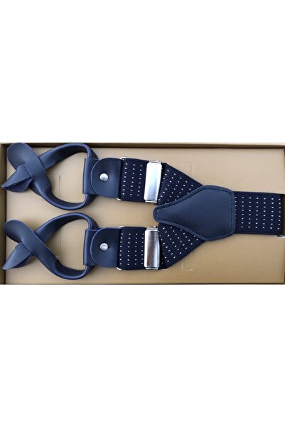 KemerSepeti Lacivert Puantiyeli Düğmeli Pantolon Askısı 6 Düğmeli
