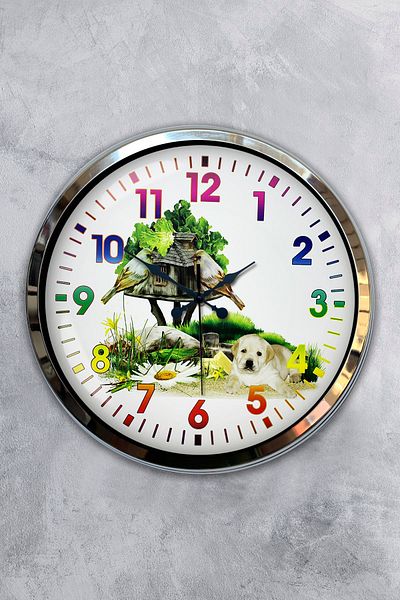 Kasva Concept Gift Decorative 40 cm Chrome Metal Natural Life Wall Clock