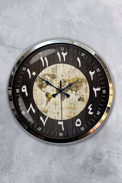 Kasva Concept Δώρο Ρολόι Διακοσμητικό 40 εκ. Chrome Metal Arabia Maps Ρολόι τοίχου