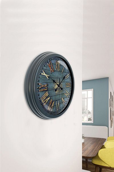 Platin Saat Cadou Cadou 40 Cm Antracit Metal Ceas de Perete Aspect Lemn