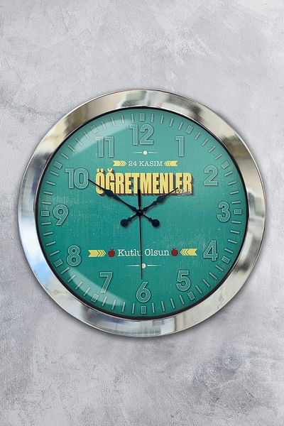 Kasva Concept Gift 36 cm Chrome Metal Teacher's Day Wall Clock