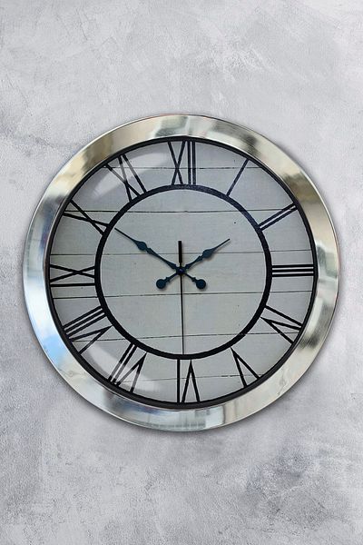 Kasva Concept 36 cm Chrome Metal Roman Numeral Wall Clock