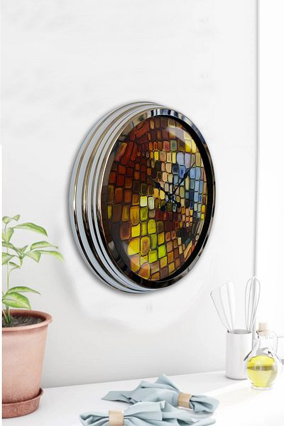 Kasva Concept Gift 40 cm Chrome Metal Colorful Wall Clock