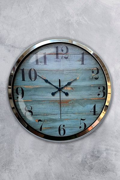 Kasva Concept Cadou 40 Cm Crom Metal Albastru Ceas de Perete