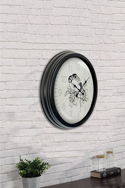 Kasva Concept Gift 40 cm Black Metal Birds Wall Clock
