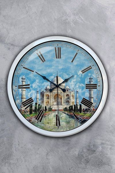 Kasva Concept Gift 40 cm White Metal Taj Mahal Wall Clock