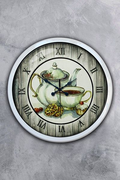Kasva Concept 40 cm White Metal Teapot Kitchen Wall Clock