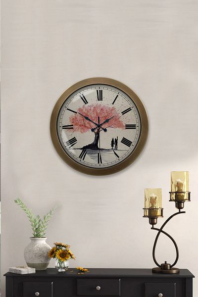 Kasva Concept Gift 36 cm Antique Metal Pink Tree Wall Clock