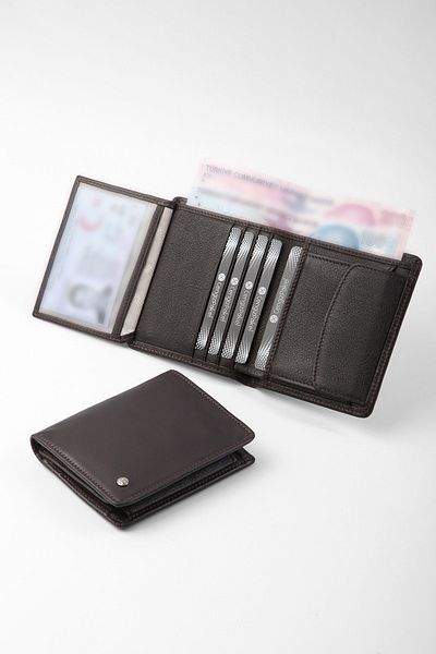 CENGİZ PAKEL STD din piele naturală - portofel clasic maro cu compartiment pentru monede