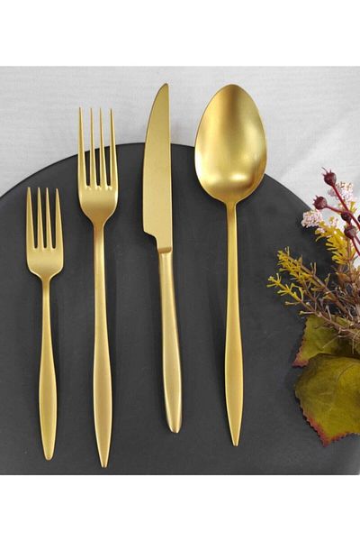 BRONDOFF Matte Gold Titanium Fork Spoon Set 24 Pieces