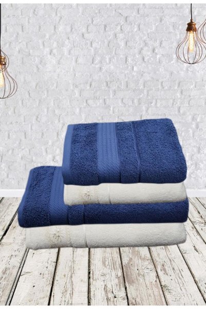 Özdilek Lacivert Krem Güpürlü Banyo Hamam Seti 4 Lü