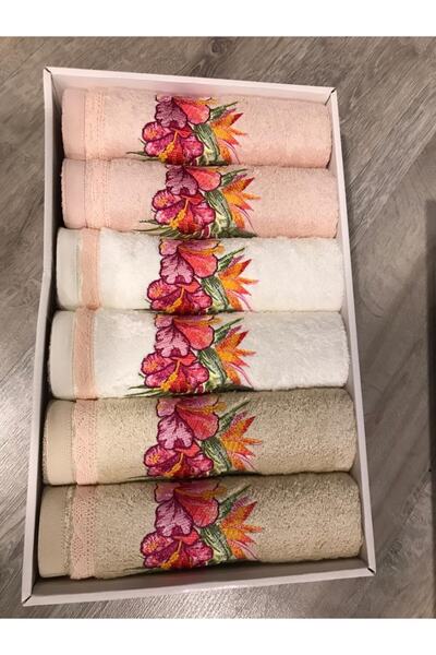 MARİBOR HOME Luna 6'lı Havlu Seti Bambu Nakışlı 50x90