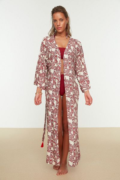 Trendyol Collection Strandkimono und Strandkaftan mit Schalmuster TBESS21KM0152