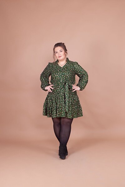 Bidoluelbise Γυναικείο φόρεμα με λαιμόκοψη σε μέγεθος σμαραγδένιο βελούδο με λουλούδια