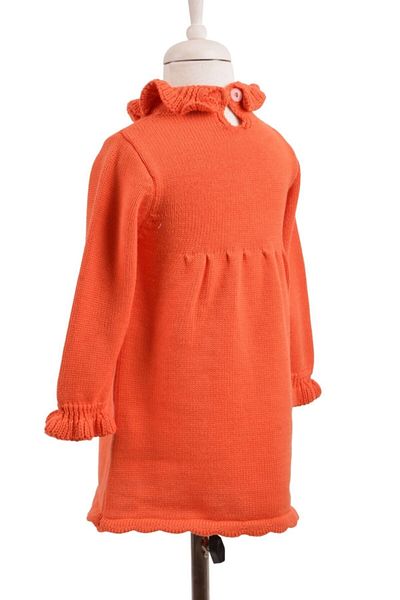 Minora Knitwear Floral Embroidery Ruffle Detailed Dress Orange