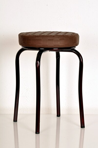 yılmaz masacılık 4 Adet Kahverengi Deri Bordo Profil Ahtapot Tabure Metal Tab...