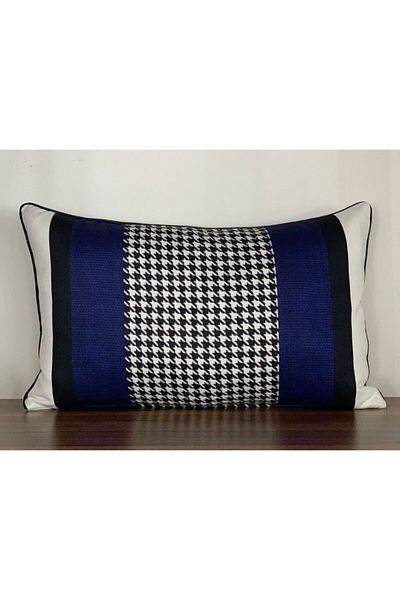KIRLENTİM E607alaci-black-white Cossacked Edge Ribbed Double Sided Digital Printed Throw Pillow Cover