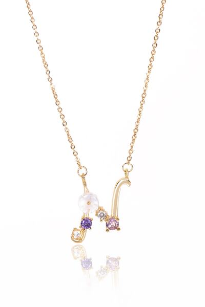 Sortie Aksesuar Italyan Tasarım Flowers Zirkon Manolya Figürlü Harf Kolye N