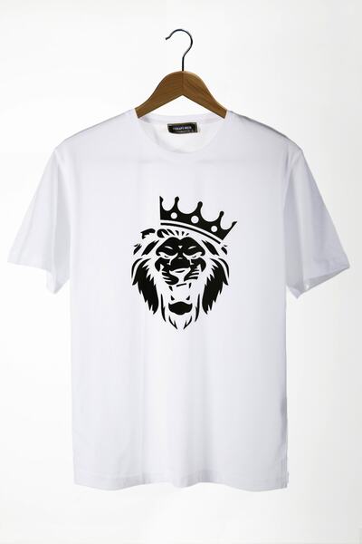 COLLIE Tricou de bază pentru bărbați, cu imprimeu cu leu alb, cu decolteu tri...