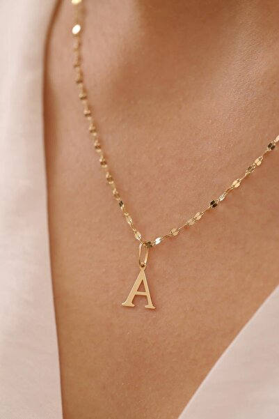 MİLET KUYUMCULUK 14 Ayar Altn A Harfli Kalın Aynalı Zincir Kolye