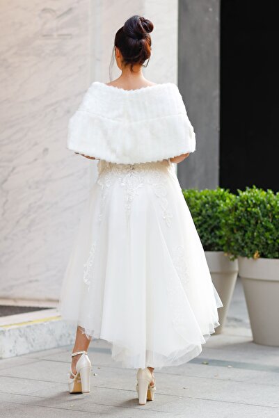 Turkuaz Bridal Etol, Fur, Jacket, Striped Fur Cloak Off White