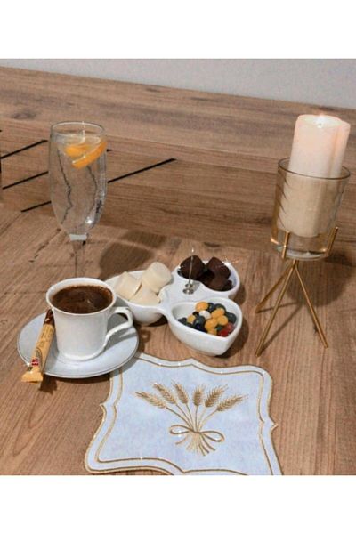 HİFA منديل كوكتيل منقوش بطبعة سبايك مكون من قطعتين (أبيض)