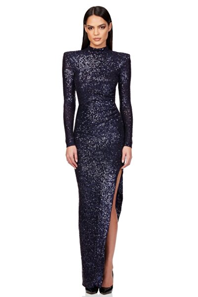 Genel Markalar Zara Pulpayet Işlemeli Balıkçı Yaka Sırt Dekolteli Abiye Elbise