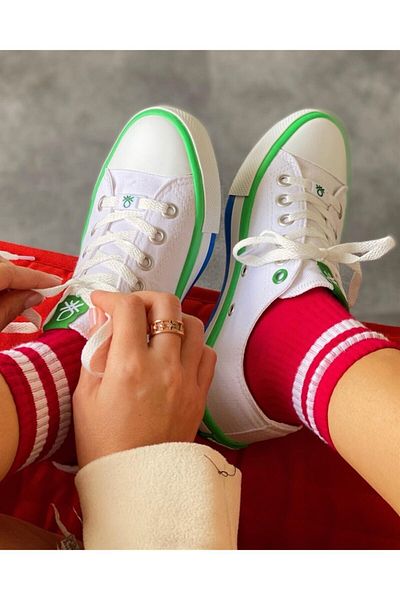 United Colors of Benetton Pantofi sport Benetton din in - Bn-30176 alb și verde