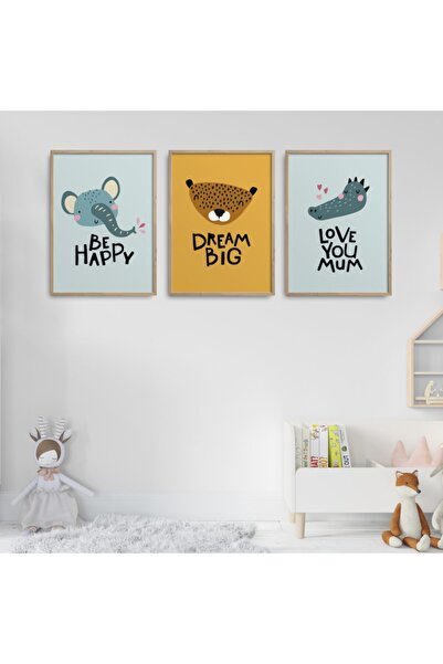 HOMEPACK Natural Wooden Framed Children's Room 3-Piece Painting Set Kids-A16