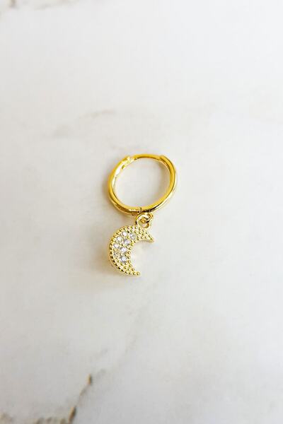 MorMajor Silver Tekli, Mini Ithal Ay Taşlı Gümüş Küpe