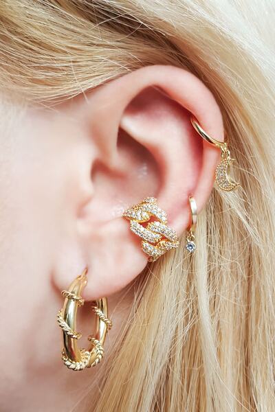 MorMajor Silver Tekli, Mini Ithal Ay Taşlı Gümüş Küpe