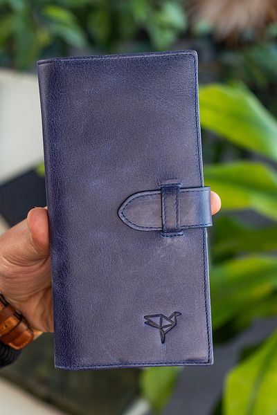 Garbalia Crazy Navy Blue Unisex Wallet with Genuine Leather RFID Blocking Phone Compartment