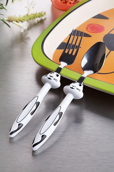 Baroness Figured Luxury Steel Food Fork Spoon Set White