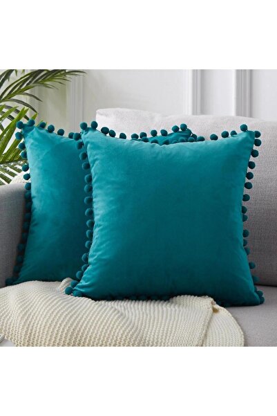 Bc Home 2'li Petrol Minik Ponponlu Yumuşak Dokulu Kırlent Kılıfı Seti ,düz,2 ...