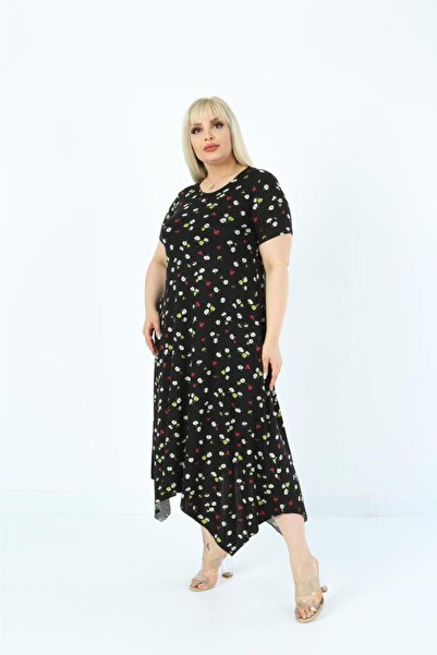 Mezura Ασύμμετρο βαμβακερό χτενισμένο γυναικείο φόρεμα με κοντό μανίκι, ασύμμετρο, χτενισμένο από βισκόζη