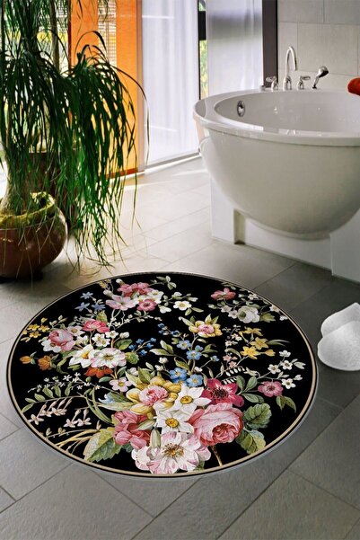 Arrosa Home Dijital Baskı Yıkanabilir Kaymaz Taban Renkli Çiçek Figürlü Yuvar...