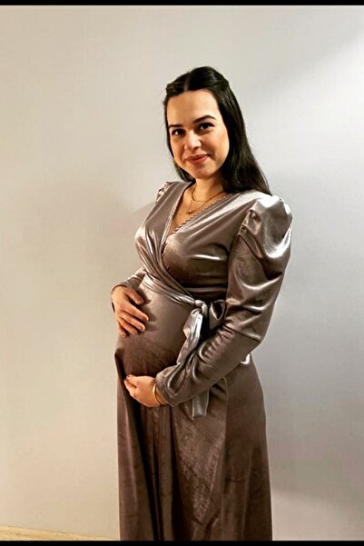 MACFLY Belted Midi Length Double Breasted Collar Velvet Dress