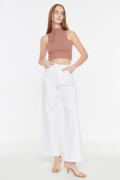 Trendyol Collection Blugi albi cu talie înaltă cu picioare late TWOAW22JE0794