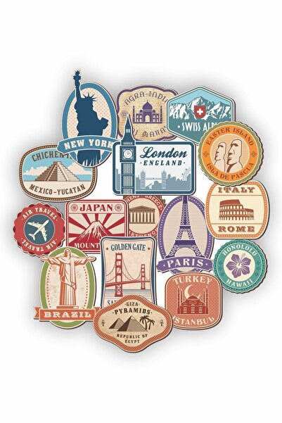Echo Home Dünya Şehirleri Temalı Laptop Notebook Kask Valiz Sticker Etiket Seti