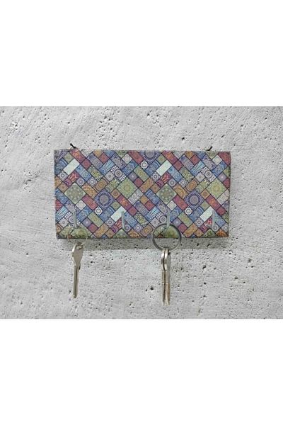 CajuArt Colorful Geometric Patterned Decorative Wooden Keychain Hanger