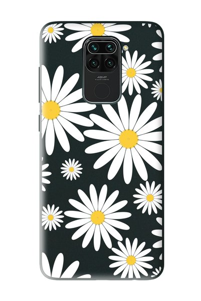 Spoyi حافظة هاتف Xiaomi Redmi Note 9 متوافقة مع تصميم Big Daisy باللون الأسود