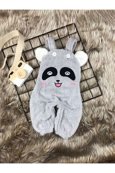 Minizade Welsoft Plush Unisex Panda Salopet Baby Jumpsuit