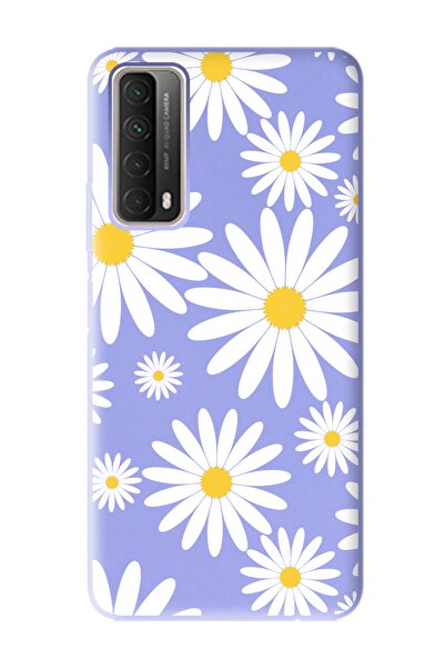 Spoyi Huawei P Smart 2021 Uyumlu Big Daisy Tasarımlı Lila Lansman Telefon Kılıfı