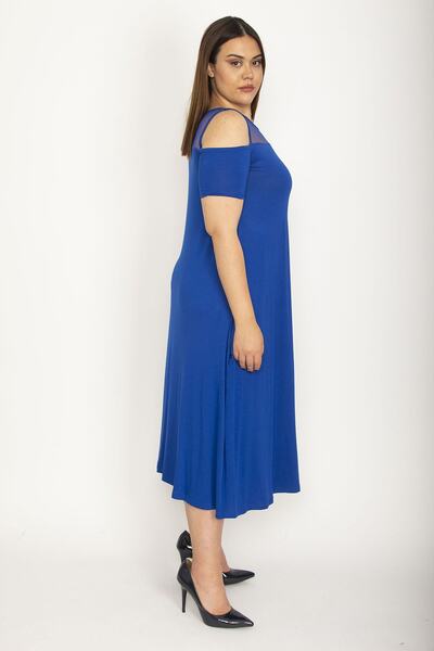 Şans Női nagy Saks Roba Mesh részletes viszkóz ruha 65n24231