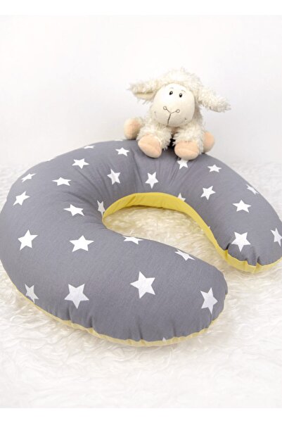 Babynest Breastfeeding Pillow and Support Cushion Gray Star and Yellow (White Tie)